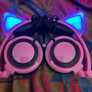 Pair of light up cat headphones